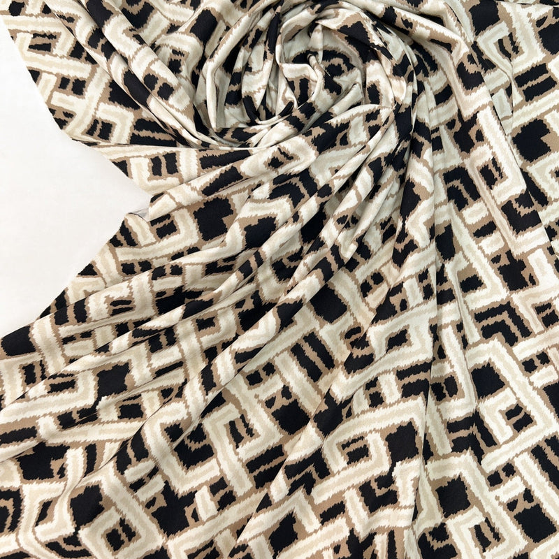 Polyamide Elastane Knitted Fabric Beige Black Geometric Print