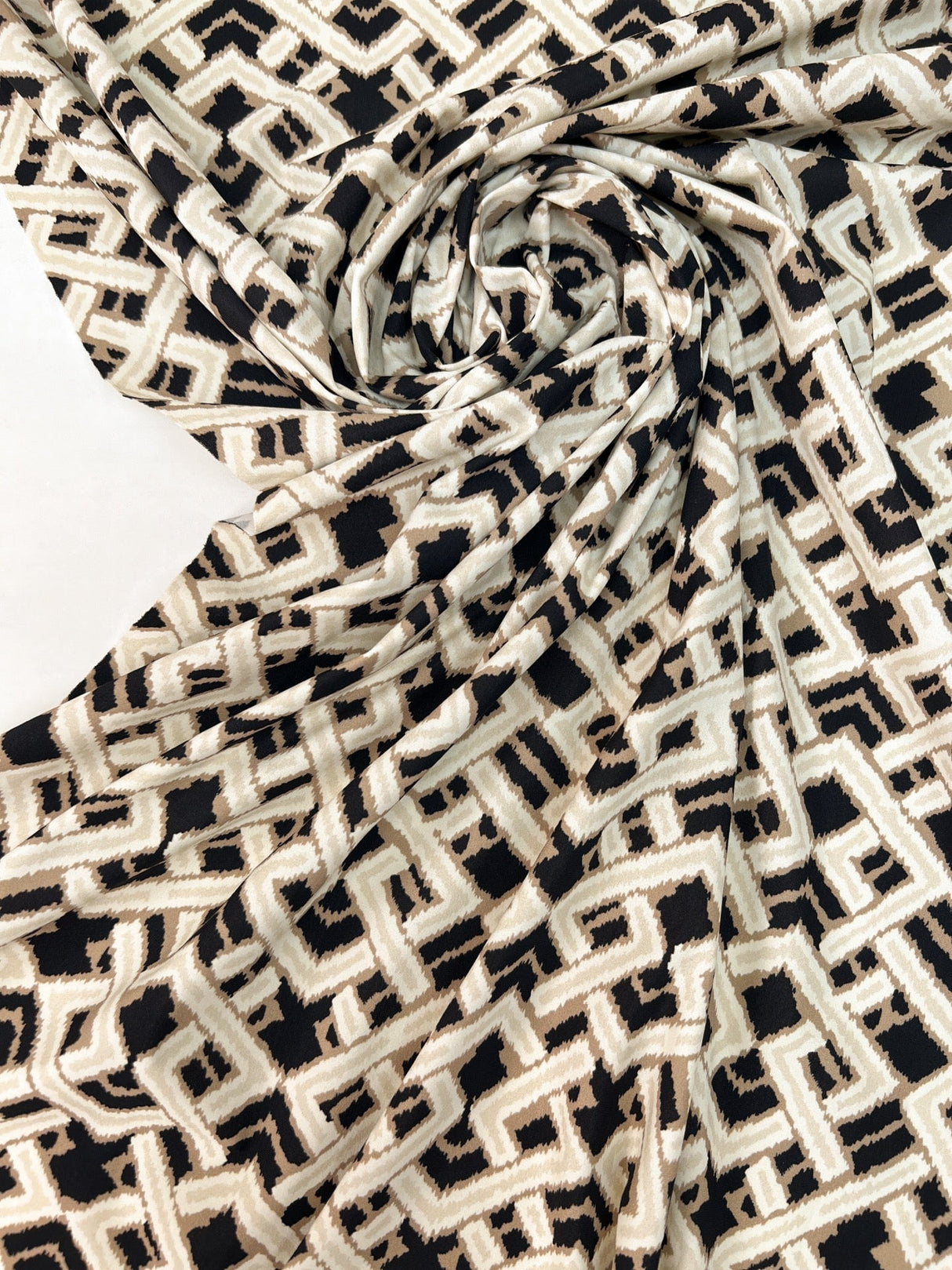 Polyamide Elastane Knitted Fabric Beige Black Geometric Print