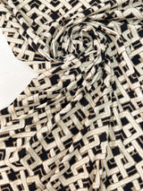 Polyamide Elastane Knitted Fabric Beige Black Geometric Print