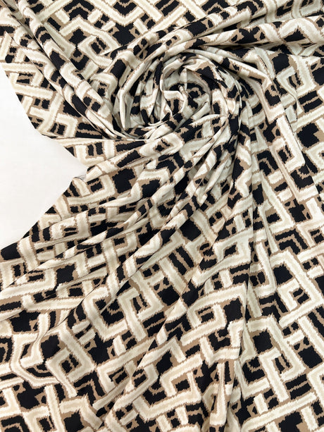 Polyamide Elastane Knitted Fabric Beige Black Geometric Print