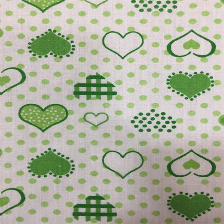 Polka Dot Heart Printed Poly Cotton Fabric - Polka Dot Heart Print, Pink, 59" Width (1 Yard)