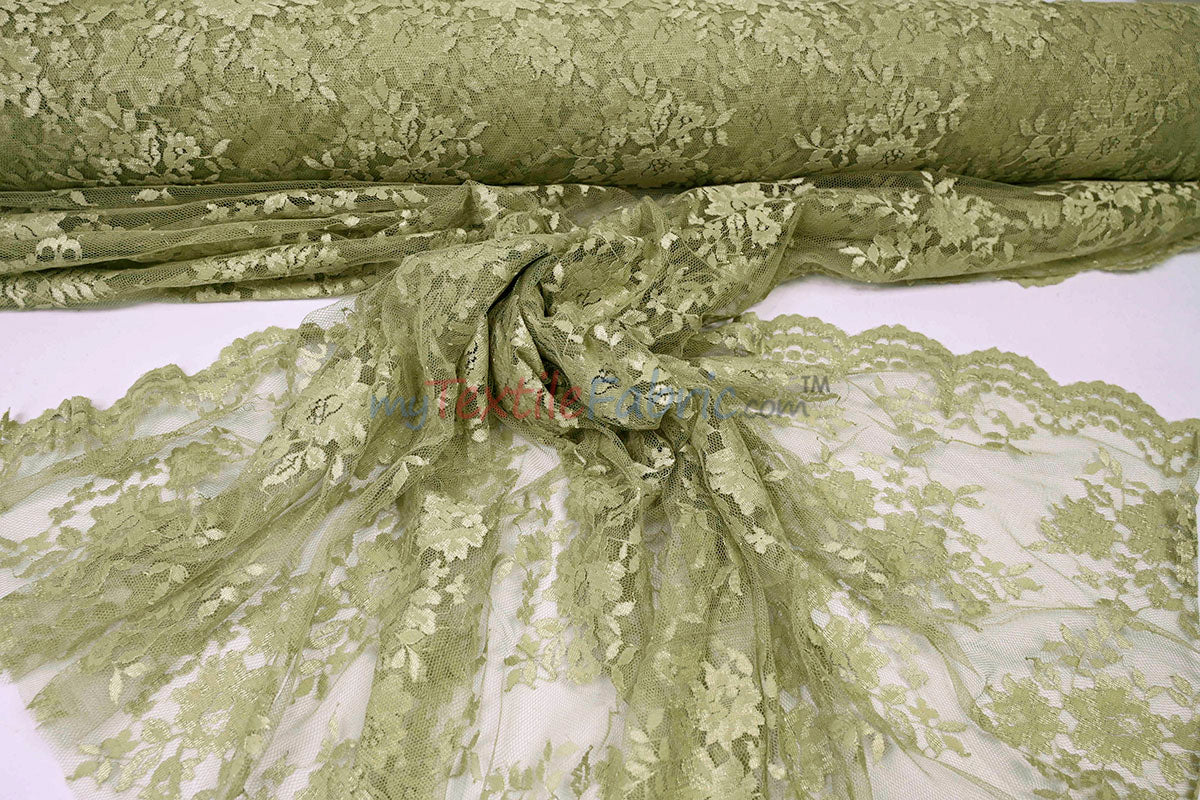 Chantilly Lace Polyester Fabric - Floral Embroidery, Sheer Mesh, 52" Width (1 Yard)