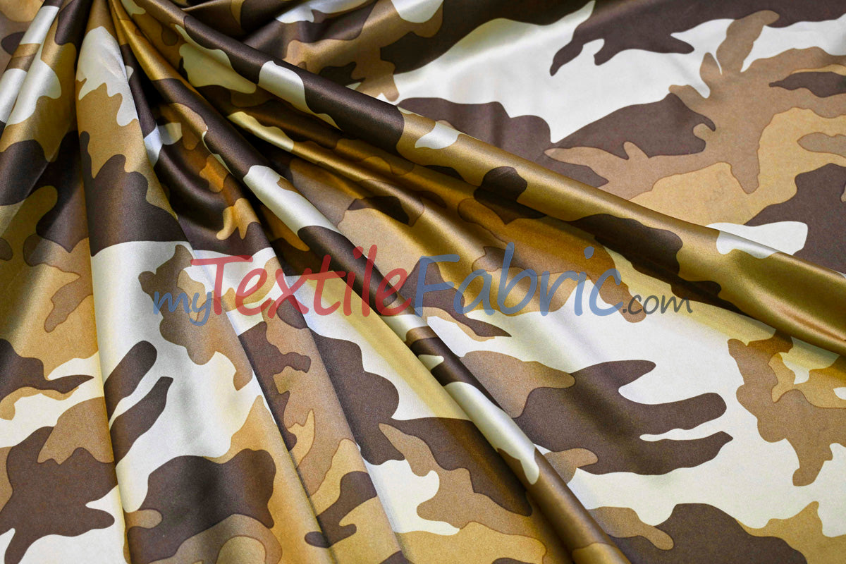 Army Camouflage Satin Print Polyester Fabric - Hunter Green Camouflage, 58/60" Width (1 Yard)