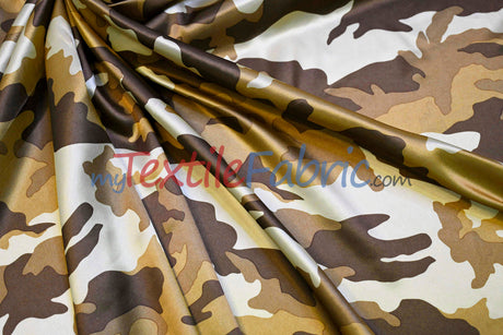 Army Camouflage Satin Print Polyester Fabric - Hunter Green Camouflage, 58/60" Width (1 Yard)