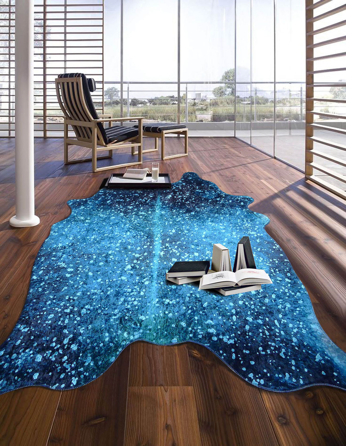 Vegan Metallic Shinny Glow Faux Hide Cowhide Area Rug Carpet - Polyester Fabric - Metallic Yellow, Patchwork Print, 5' X 7' (1 Piece)
