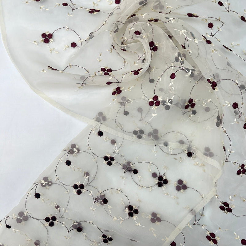 Embroidered Organza Polyamide Viscose Red Beige Black