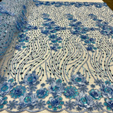 Beaded 3D Floral Lace Fabric