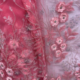 1 Yard Beaded 3D Floral Lace Fabric on 100% Polyester Net Mesh, Elegant Embroidered Textile