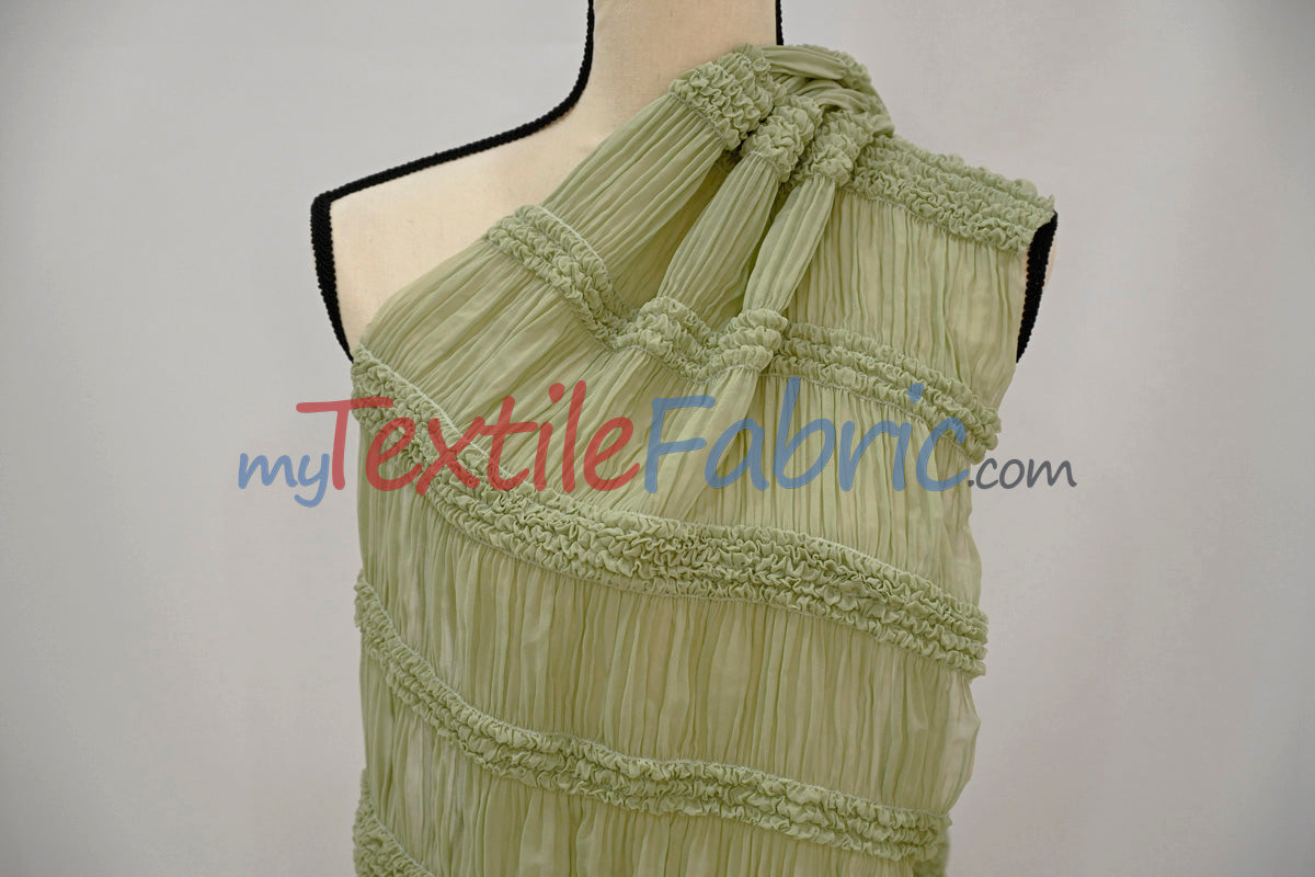 Pleated Ruffle Chiffon Polyester Fabric - Lightweight Textured Semi-Sheer, 44/46" Width (1 Yard)
