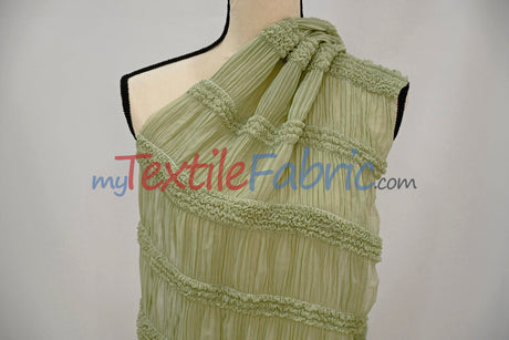 Pleated Ruffle Chiffon Polyester Fabric - Lightweight Textured Semi-Sheer, 44/46" Width (1 Yard)