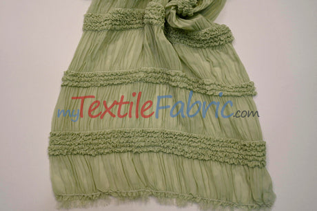 Pleated Ruffle Chiffon Polyester Fabric - Lightweight Textured Semi-Sheer, 44/46" Width (1 Yard)