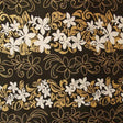 Tiare Garden Glitter Polyester Fabric - Various Color Background, White And Glitter Gold Floral Plumeria Design, 60" Width (1 Yard)
