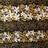 Tiare Garden Glitter Polyester Fabric - Various Color Background, White And Glitter Gold Floral Plumeria Design, 60" Width (1 Yard)