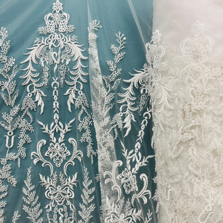 Beaded Lace Fabric on Polyester Net Mesh