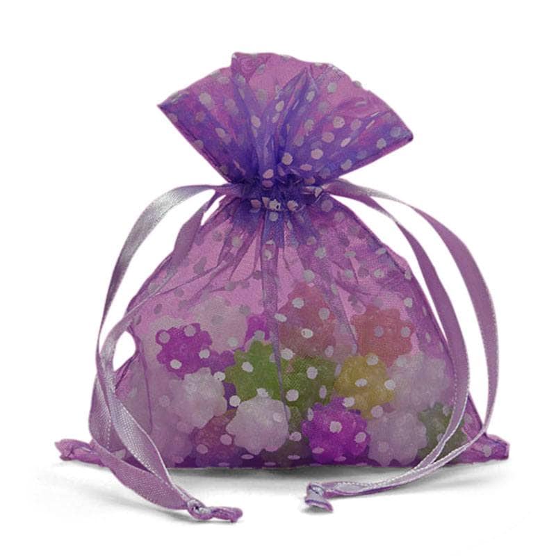 Polka Dot Organza Bags 3 '' x 4 '' Purple Color 30 EACH / PACKAGE
