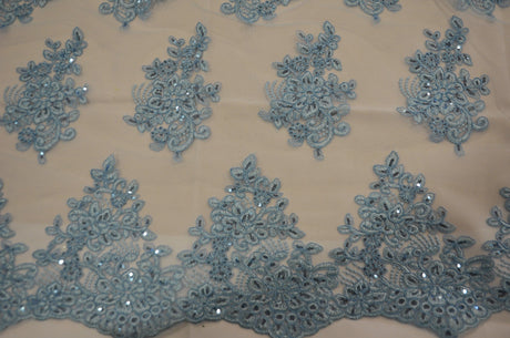 Camilla Embroidery Polyester Fabric - Flower Embroidery With Sequins, Sheer Bridal Lace, 52" Width (1 Yard)