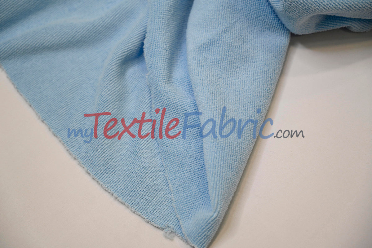 Microfiber Towel Fabric - 80% Polyester 20% Polyamide, Ultra-Soft, Absorbent, White, Baby Blue, 60" Width (By The Yard)