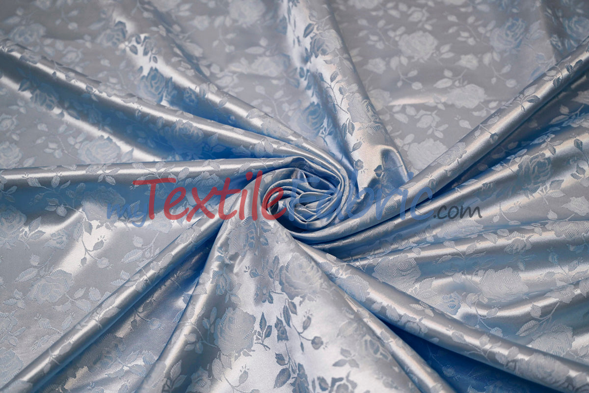 Satin Jacquard Satin Flower Brocade Polyester Fabric - Tone On Tone Floral Brocade, 60" Wide (65 Yards)