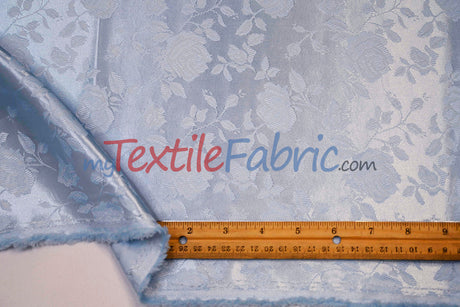Satin Flower Brocade Polyester Fabric - Tone On Tone Embossed Floral, 58/60" Width (1 Yard)