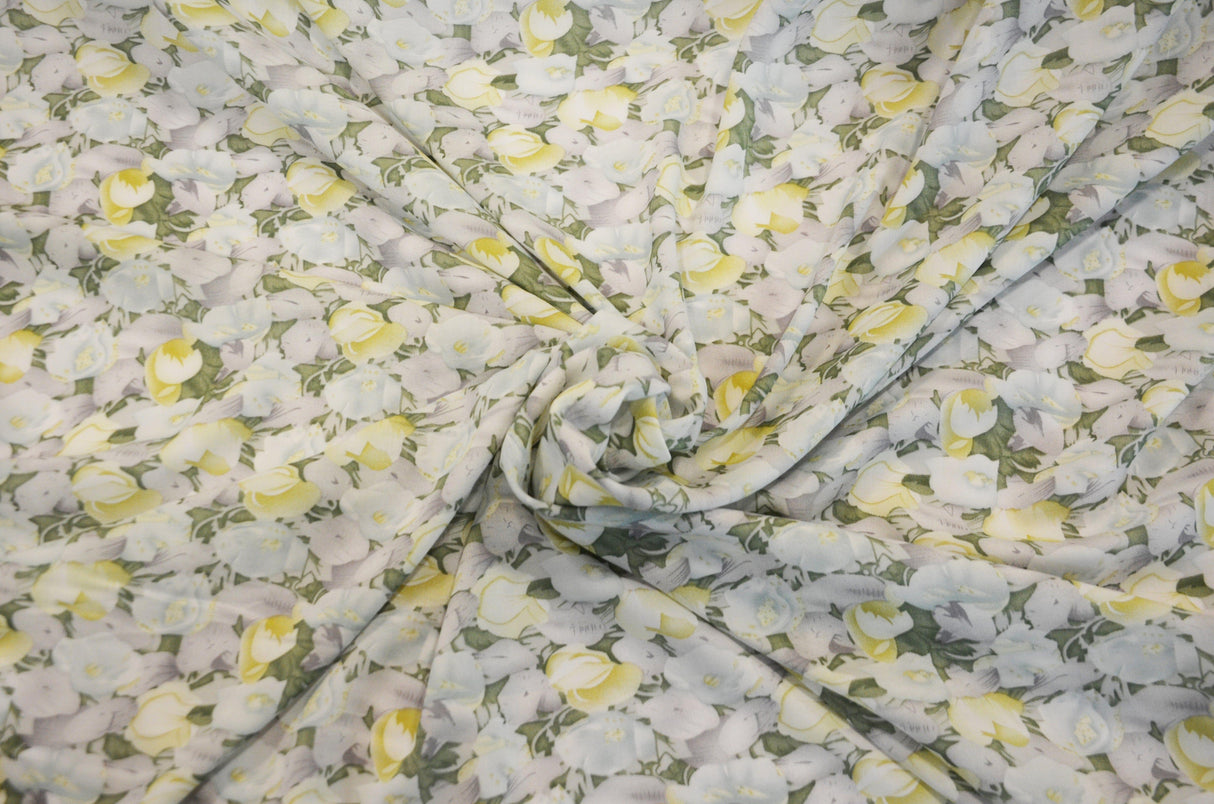 Spring Floral Rayon Challis Fabric - Floral Print, 58/60" Width (By The Continuous Yard)