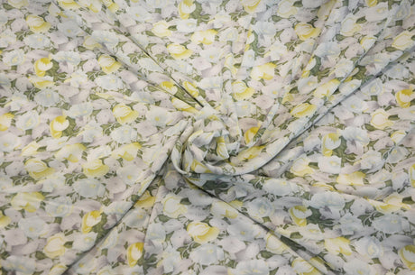 Spring Floral Rayon Challis Fabric - Floral Print, 58/60" Width (By The Continuous Yard)
