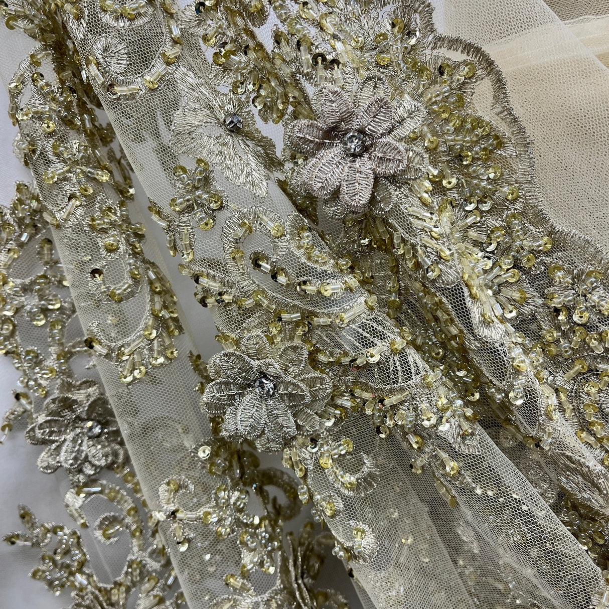 Beaded 3D Floral Lace Fabric 52" Wide