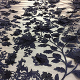 3D Embroidered Satin Floral Pearl Lace Fabric - 100 Percent Polyester Fabric, Floral Pearl Embroidery, 52" Width, 12" Panel (1 Yard)