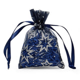 Printed Patterns On Flat Organza Bags 3 1/2 '' x 5 '' Silver Stars on Blue Color 30 EACH / PACKAGE