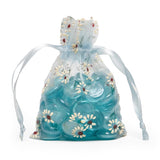 Printed Patterns On Flat Organza Bags 3 1/2 '' x 5 '' Daisies on Blue Color 30 EACH / PACKAGE
