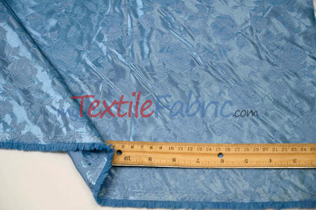 Satin Flower Brocade Polyester Fabric - Tone On Tone Embossed Floral, 58/60" Width (1 Yard)