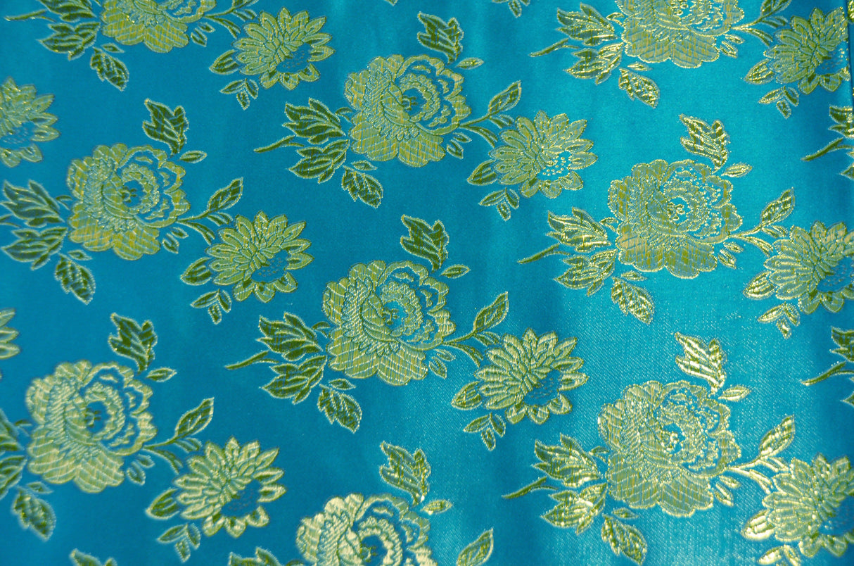 Oriental Metallic Flower Brocade Polyester Fabric - Metallic Brocade, 58" Wide (1 Yard)