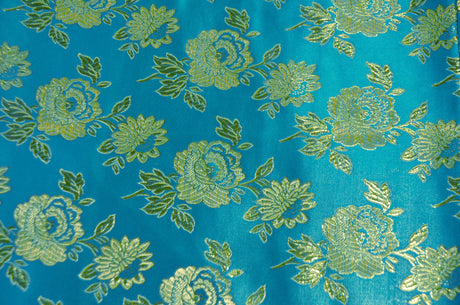 Oriental Metallic Flower Brocade Polyester Fabric - Metallic Brocade, 58" Wide (1 Yard)