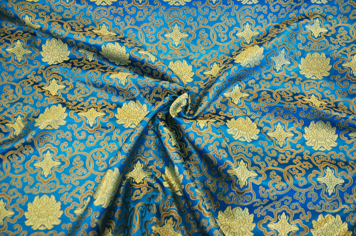 Chinese Medallion Brocade Polyester Fabric - Medallion Jacquard, 48" Width (1 Yard)