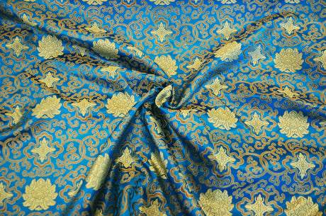 Chinese Medallion Brocade Polyester Fabric - Medallion Jacquard, 48" Width (1 Yard)