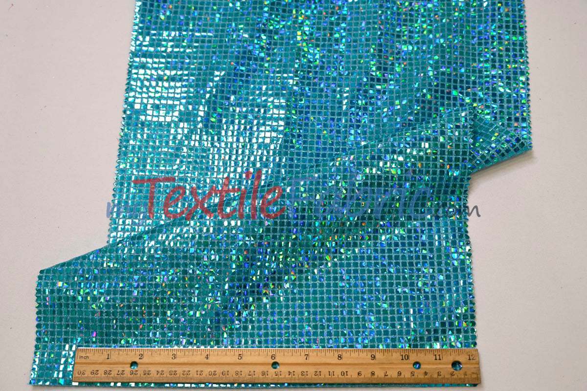 Holographic Mini Square Sequins Mesh Fabric - Holographic Mini Square Sequins, 45" Width (By The Yard)