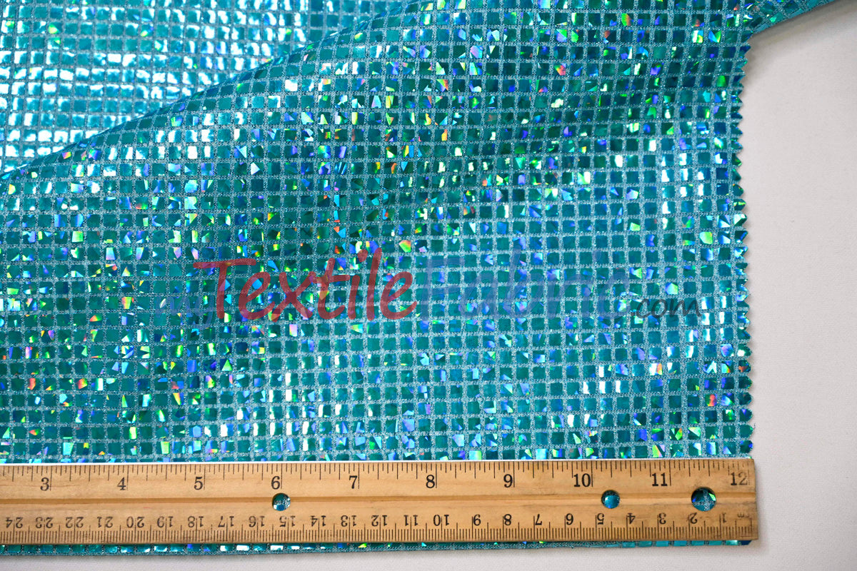 Holographic Mini Square Sequins Mesh Fabric - Holographic Mini Square Sequins, 45" Width (By The Yard)