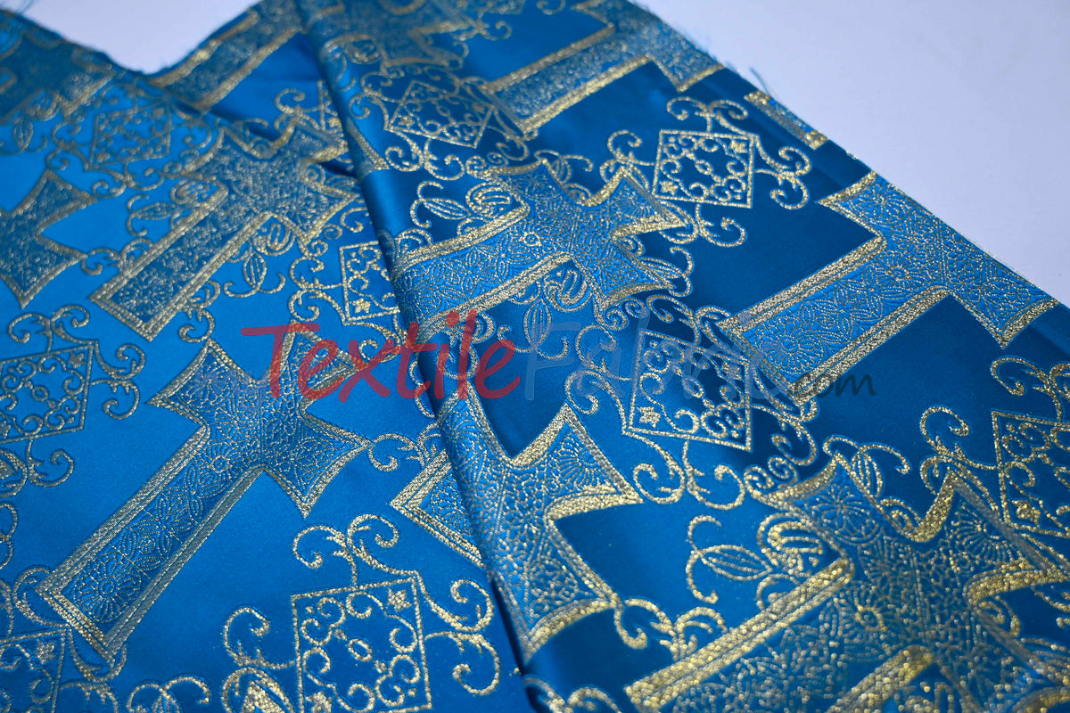 Religious Cross Brocade 100 Percent Polyester Fabric - Elegant Cross Motif, 60" Width (1 Yard)