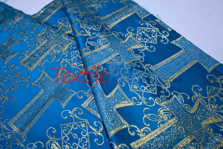 Religious Cross Brocade 100 Percent Polyester Fabric - Elegant Cross Motif, 60" Width (1 Yard)