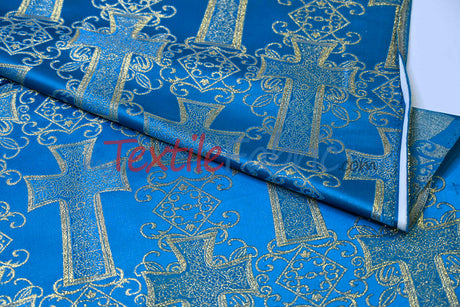 Religious Cross Brocade 100 Percent Polyester Fabric - Elegant Cross Motif, 60" Width (1 Yard)
