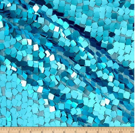 Dull Square Dazzle Polyester Fabric - Square Sequins, Sheer Mesh, 52" Width (1 Yard)