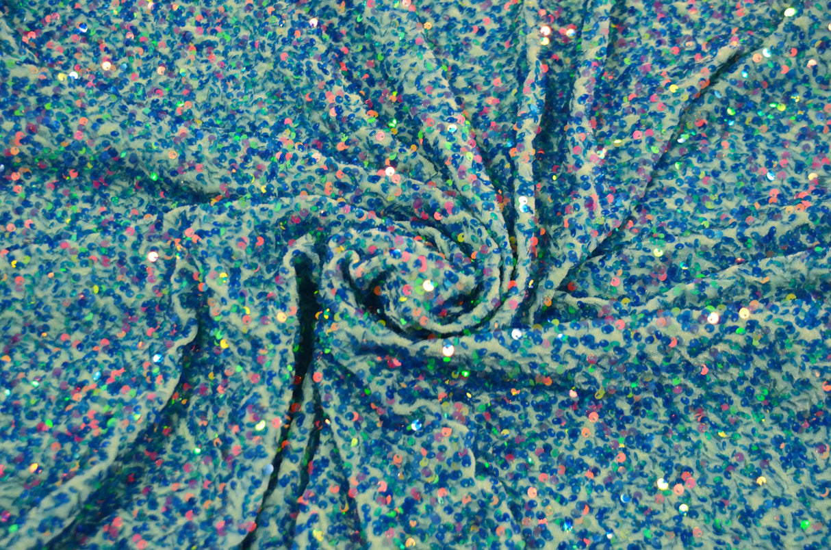 Sequins Stretch Velvet Polyester Spandex Fabric - Sequins On Plush Velvet, Multiple Colors, 60" Width (By The Yard)