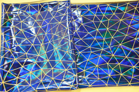 Geometric Mirror Hologram Spandex Fabric - Gold, Silver, Geometric Mirror Foil, 58/60" Width (1 Yard)