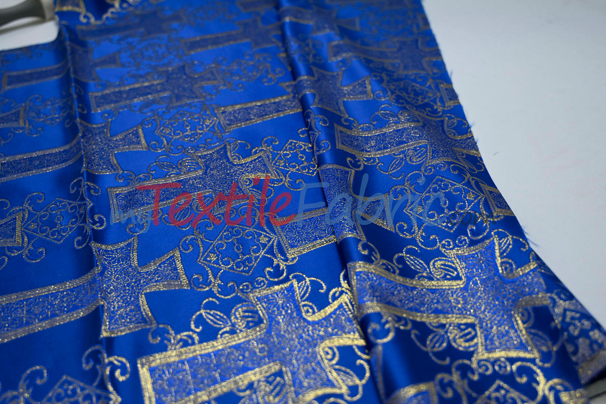Religious Cross Brocade 100 Percent Polyester Fabric - Elegant Cross Motif, 60" Width (1 Yard)