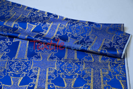 Religious Cross Brocade 100 Percent Polyester Fabric - Elegant Cross Motif, 60" Width (1 Yard)