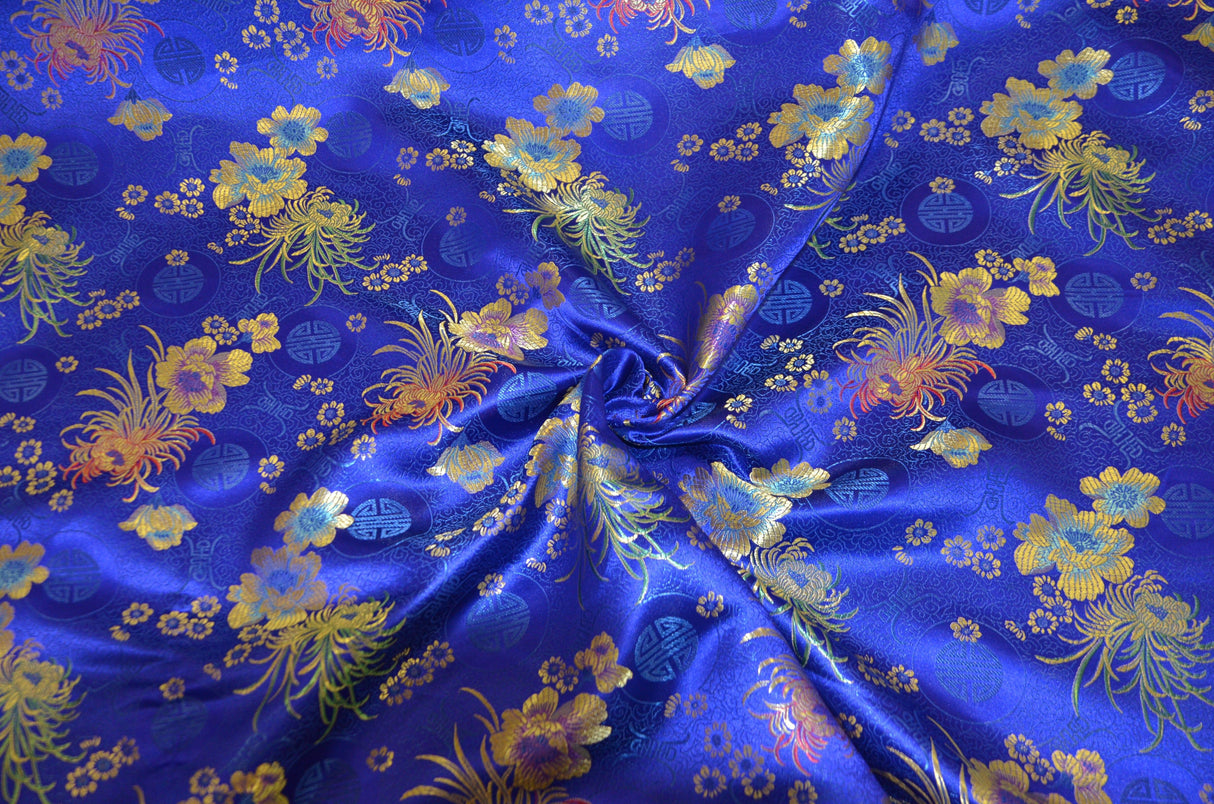 Chinese Flower Brocade Polyester Fabric - Oriental Floral Brocade, 45" Width (1 Yard)