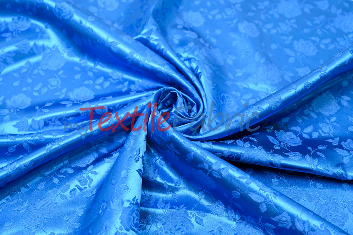 Satin Jacquard Satin Flower Brocade Polyester Fabric - Tone On Tone Floral Brocade, 60" Wide (65 Yards)