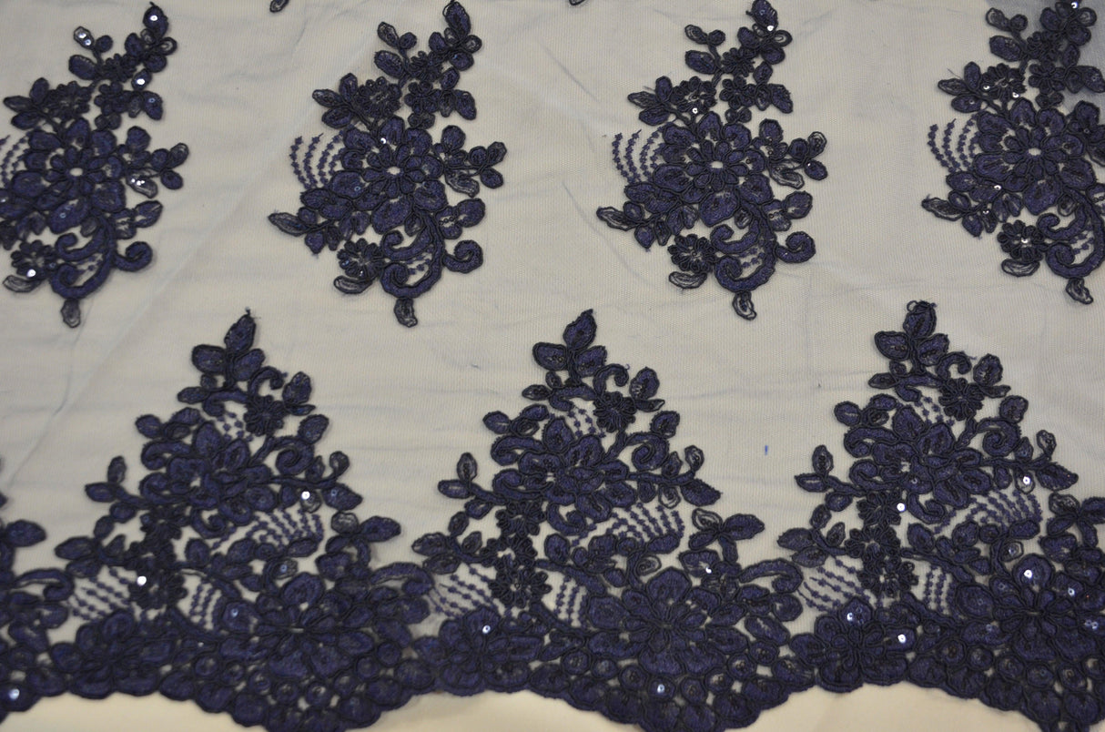 Camilla Embroidery Polyester Fabric - Flower Embroidery With Sequins, Sheer Bridal Lace, 52" Width (1 Yard)