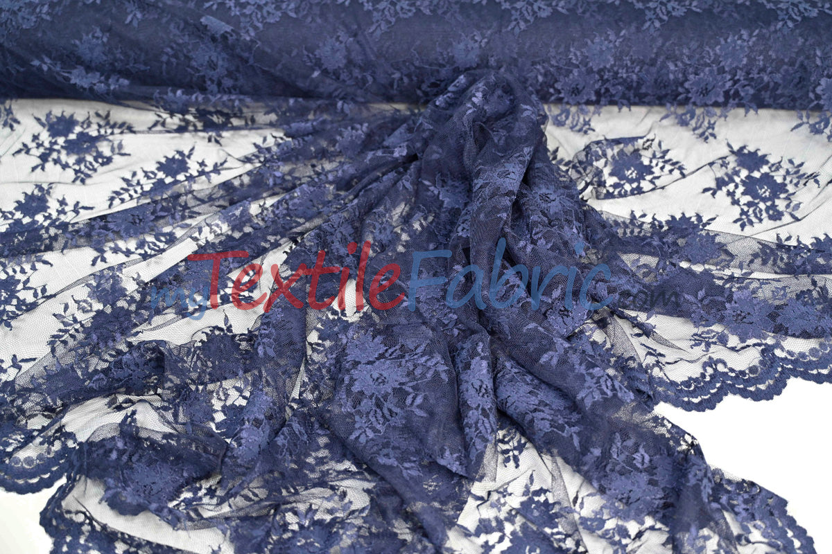 Chantilly Lace Polyester Fabric - Floral Embroidery, Sheer Mesh, 52" Width (1 Yard)