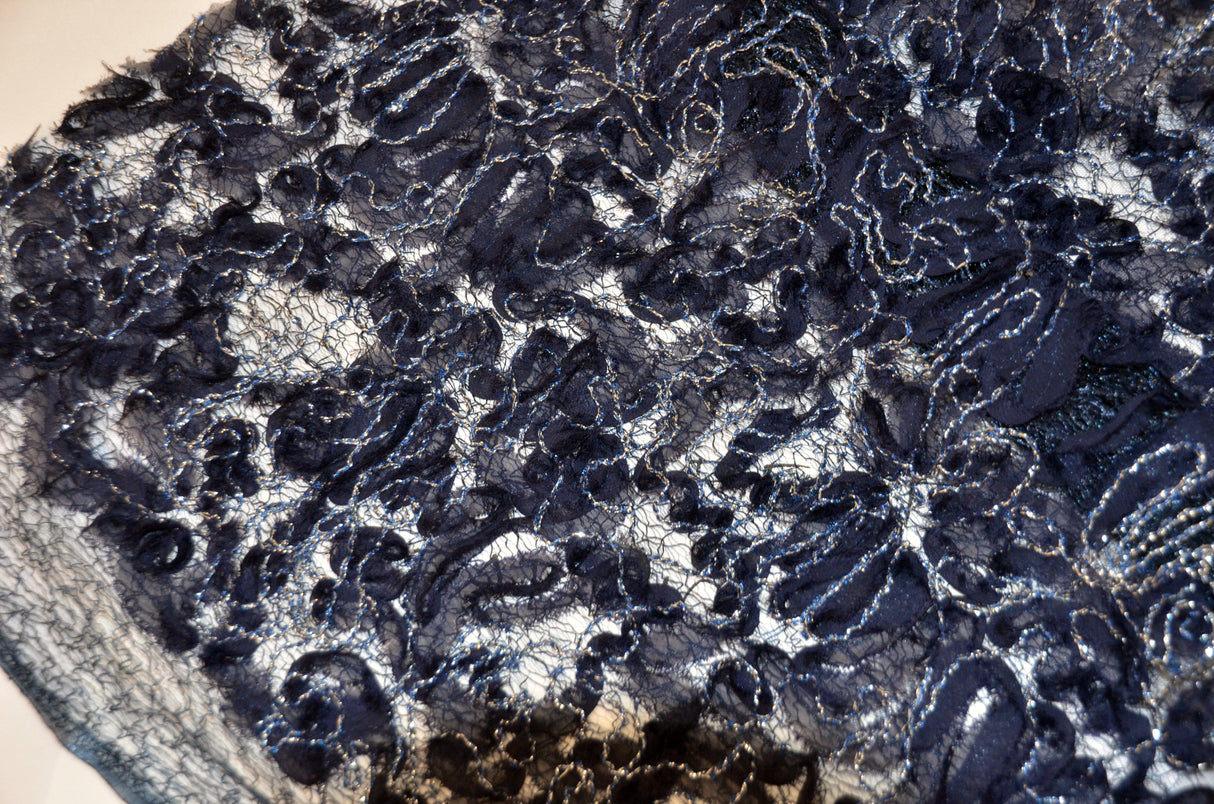 Enchanted Sheer Polyester Fabric - Metallic Floral Embroidery, 52" Width (1 Yard)