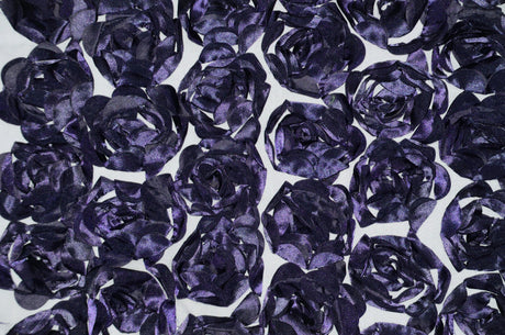 Rosette Satin Bordeaux Polyester Fabric - 3D Floral Satin Embroidered On A Mesh, Bordeaux, 52" Width (1 Yard)